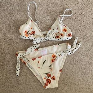 Xhilaration Floral Polka Dots Cream Bikini Set